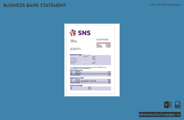SNS Bank Firmenkontoauszug – Beispielansicht in Word und PDF
